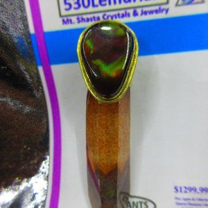 Fire Opal & Chlorite Quartz Phantom Gold Gemstone Pendant